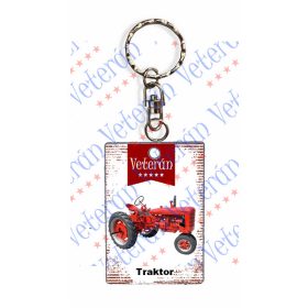 Veterán traktoros kulcstartó - Traktor piros