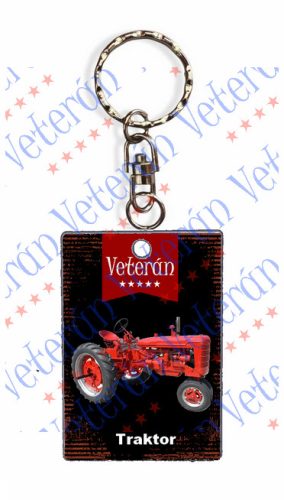 Veterán traktoros kulcstartó - Traktor piros