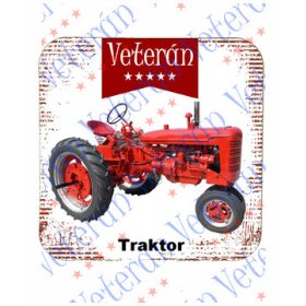 Veterán traktoros poháralátét - Piros traktor